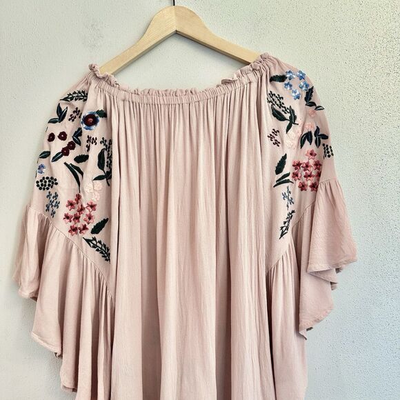 Altar'd State Women's Dusty Rose Gauze Dress Embroidered Off Shoulder Small - Picture 8 of 13